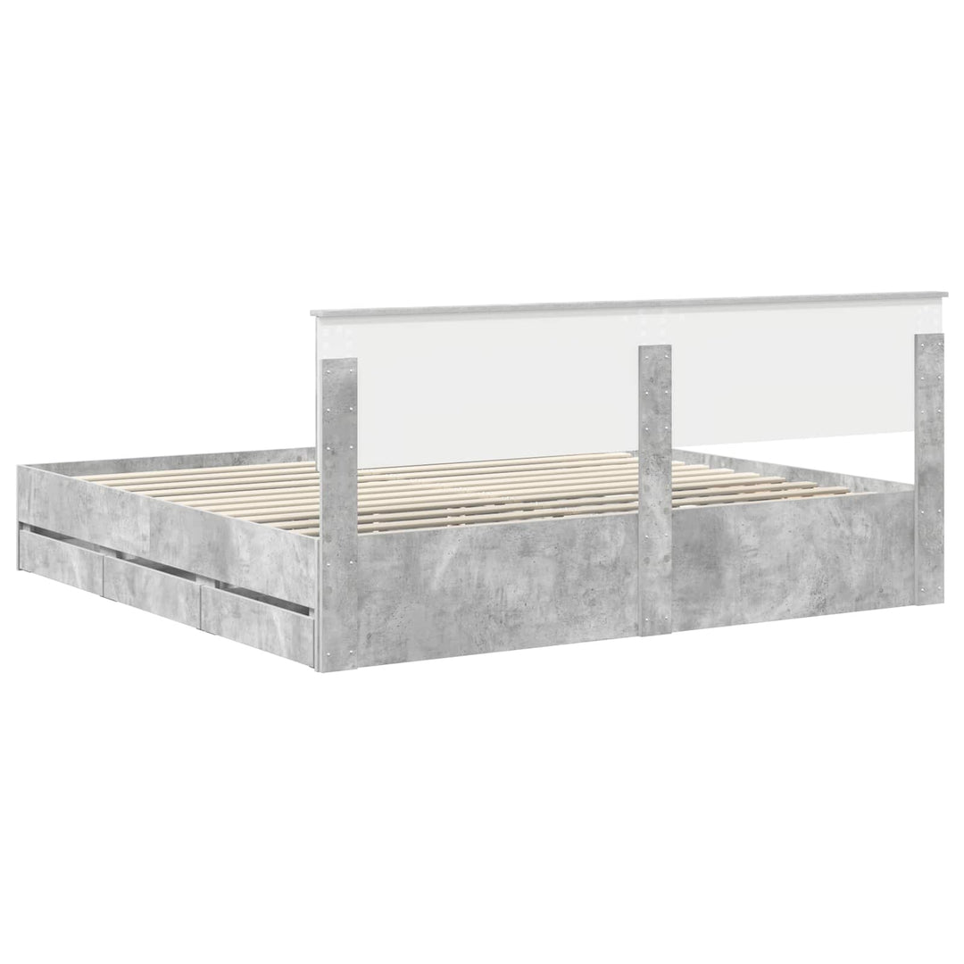 Sengestel med skuffe Beton Grå 200 x 200 cm Ingeniørtræ