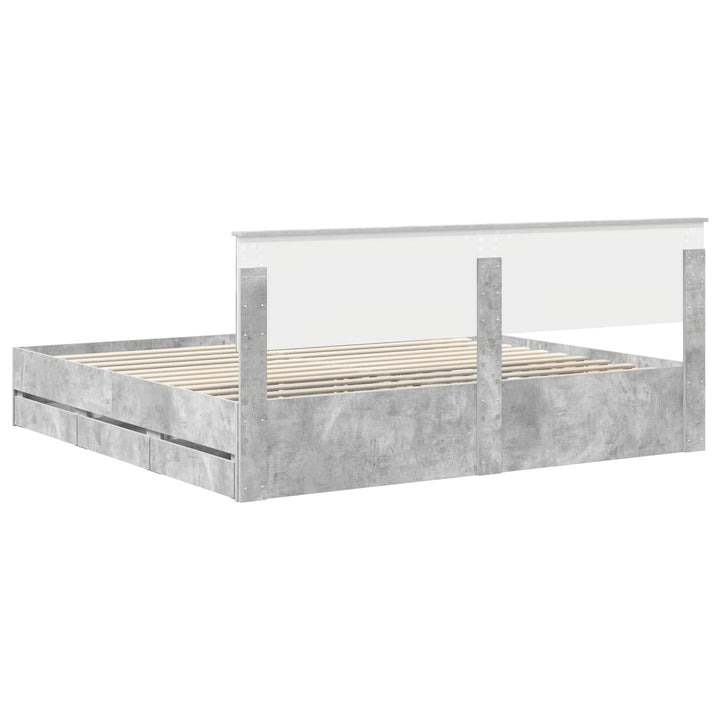 Sengestel med skuffe Beton Grå 200 x 200 cm Ingeniørtræ