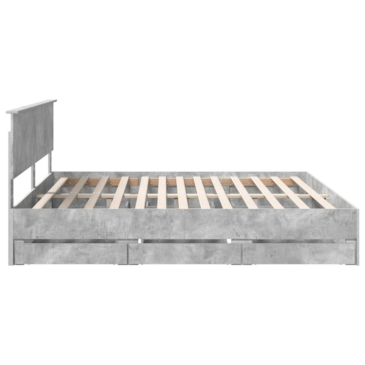 Sengestel med skuffe Beton Grå 200 x 200 cm Ingeniørtræ