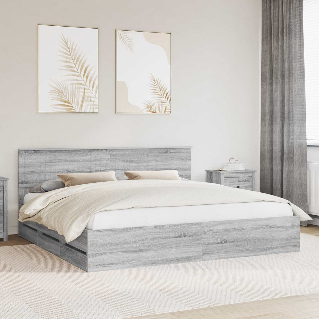 Sengestel med skuffe Grå Sonoma 200 x 200 cm Ingeniørtræ