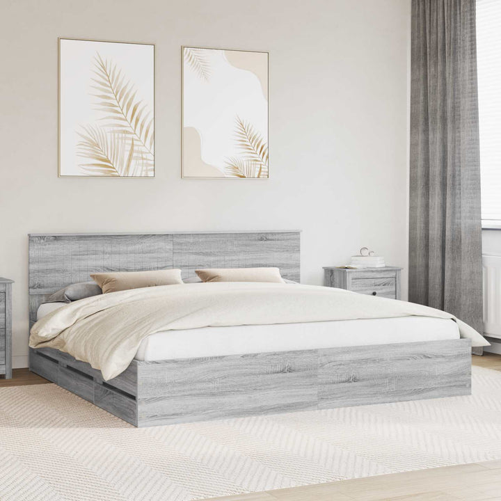 Sengestel med skuffe Grå Sonoma 200 x 200 cm Ingeniørtræ