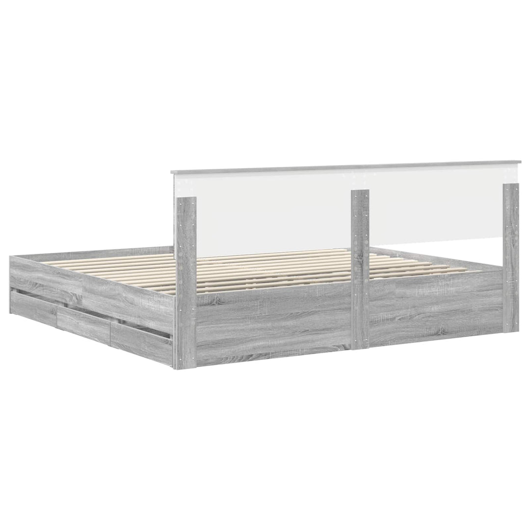 Sengestel med skuffe Grå Sonoma 200 x 200 cm Ingeniørtræ