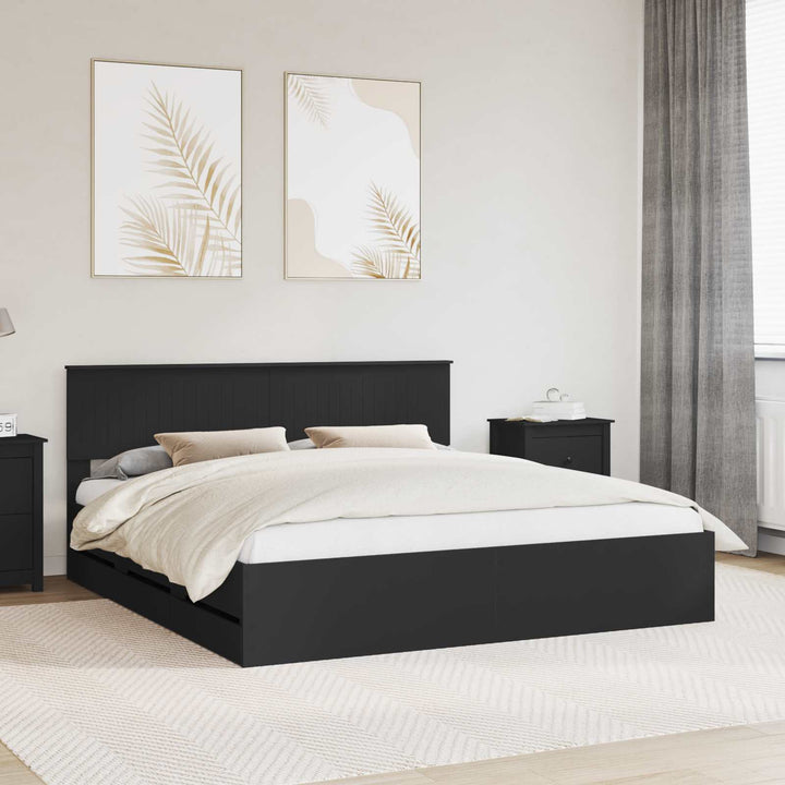 Sengestel med skuffe Sort 180 x 200 cm Ingeniørtræ