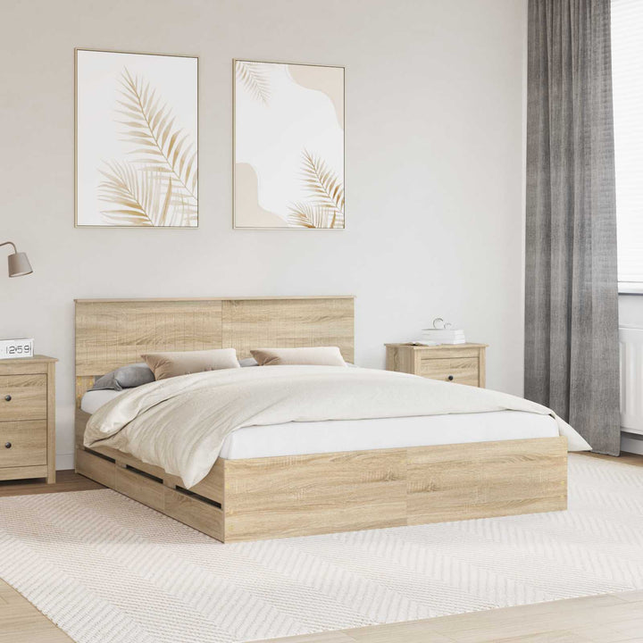 Sengestel med skuffe Sonoma eg 160 x 200 cm Ingeniørtræ