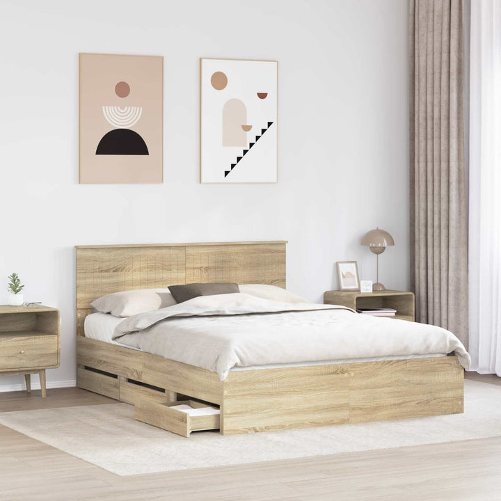 Sengestel med skuffe Sonoma eg 150 x 200 cm Ingeniørtræ