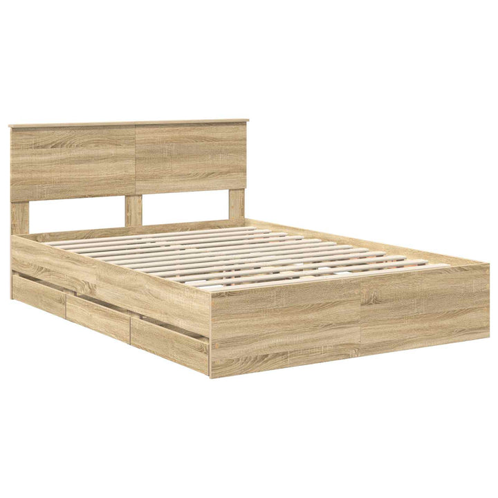 Sengestel med skuffe Sonoma eg 140 x 200 cm Ingeniørtræ