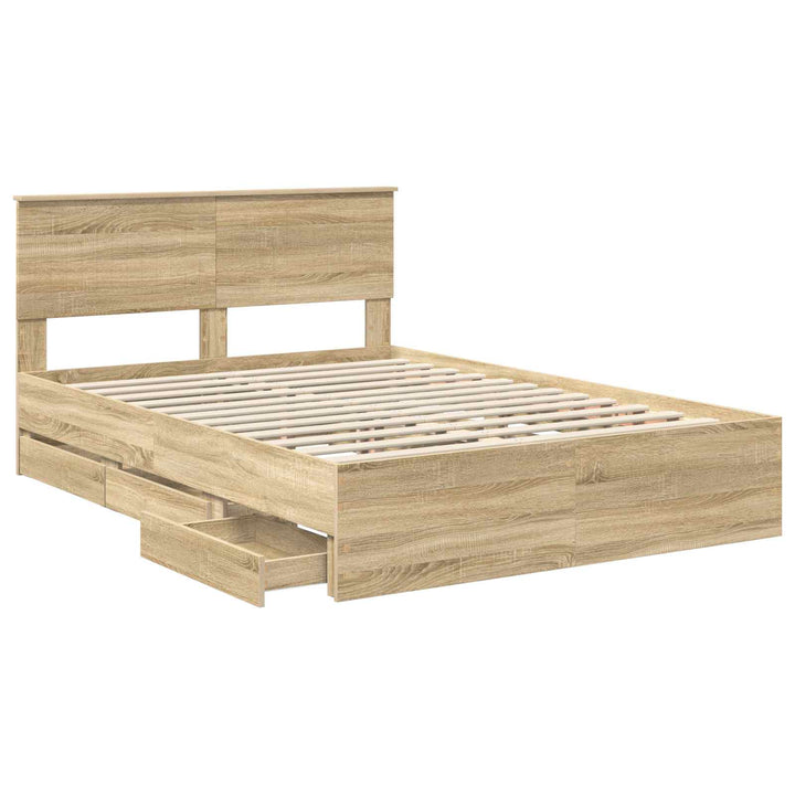 Sengestel med skuffe Sonoma eg 140 x 200 cm Ingeniørtræ