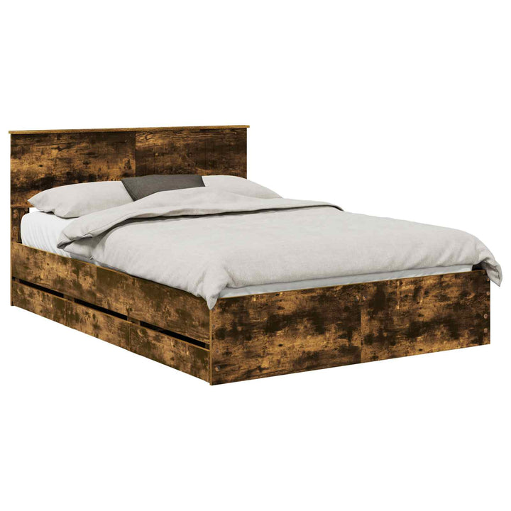 Sengestel med skuffe Røget eg 140 x 190 cm Ingeniørtræ