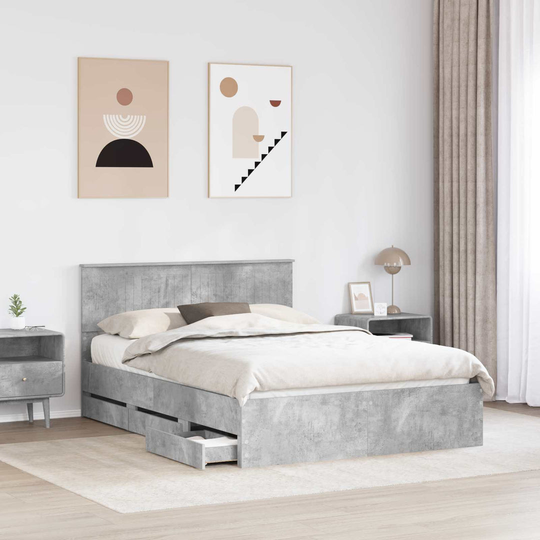 Sengestel med skuffe Beton Grå 135 x 190 cm Ingeniørtræ