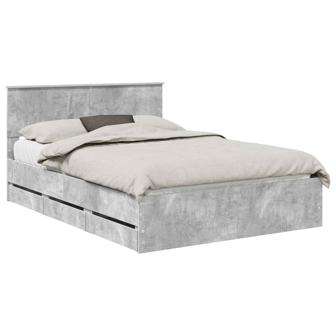 Sengestel med skuffe Beton Grå 135 x 190 cm Ingeniørtræ