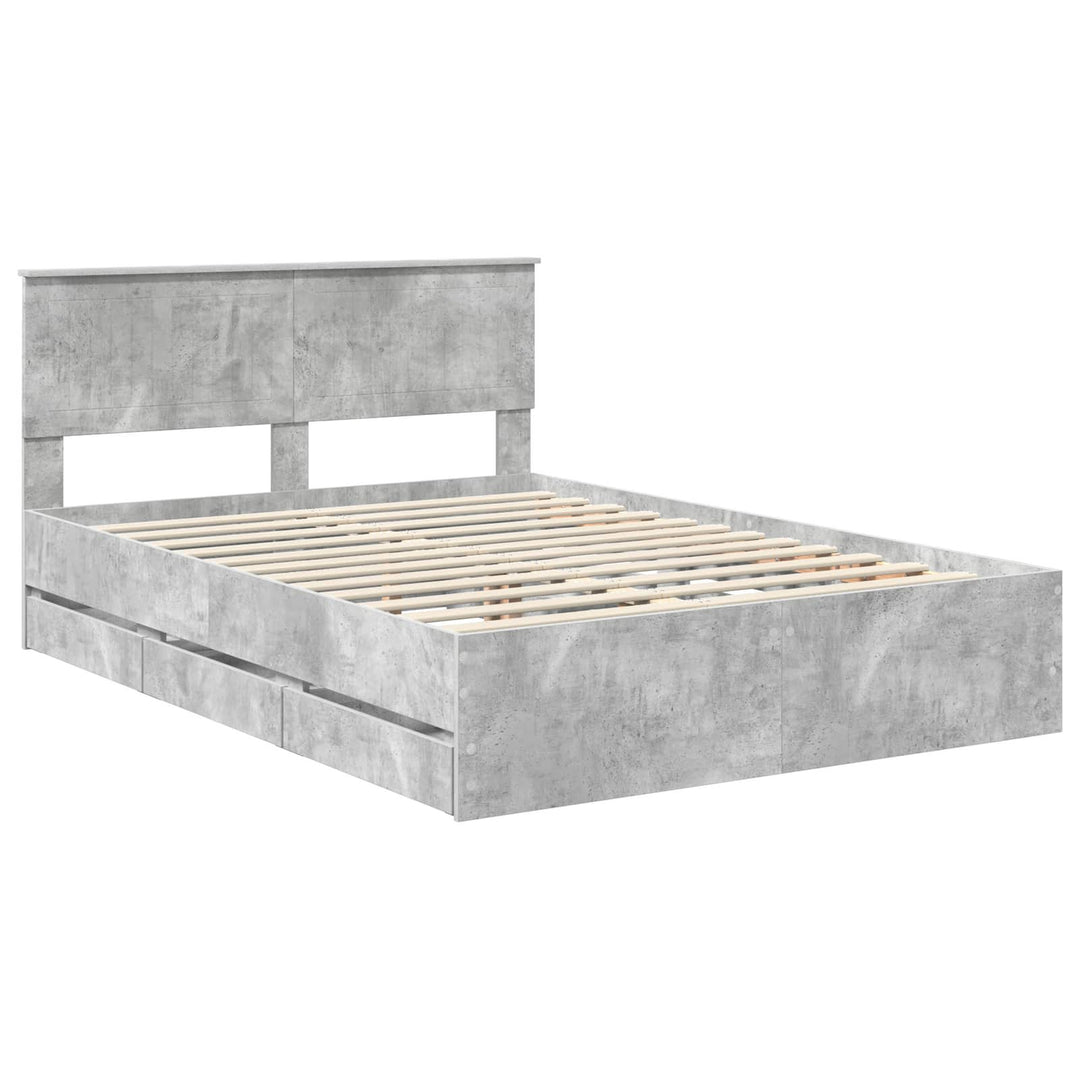 Sengestel med skuffe Beton Grå 135 x 190 cm Ingeniørtræ