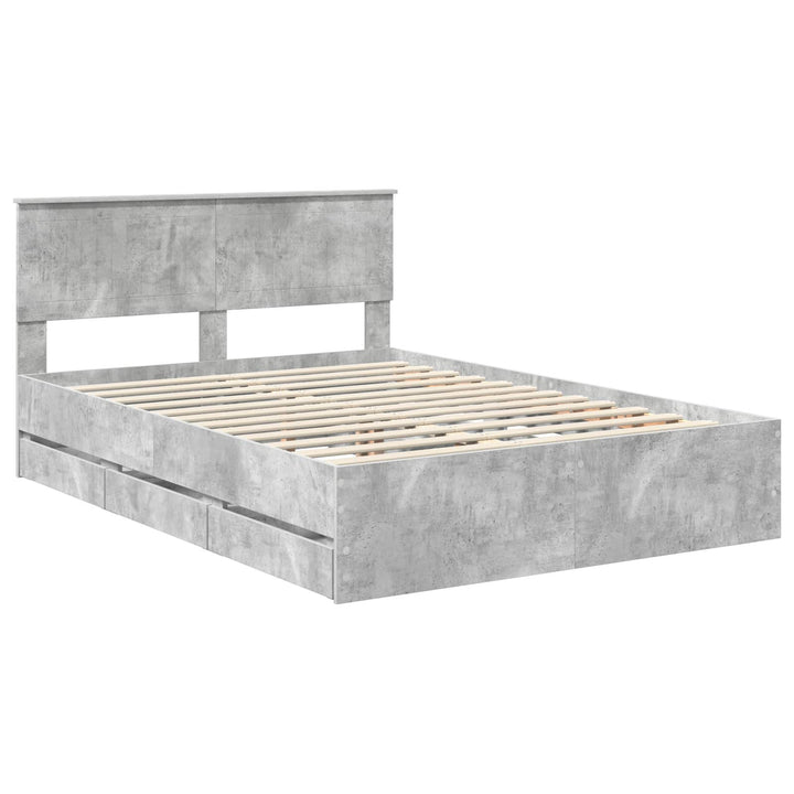 Sengestel med skuffe Beton Grå 135 x 190 cm Ingeniørtræ