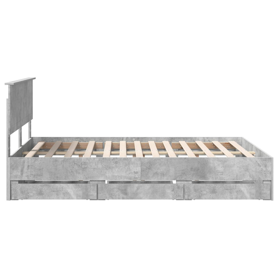 Sengestel med skuffe Beton Grå 135 x 190 cm Ingeniørtræ