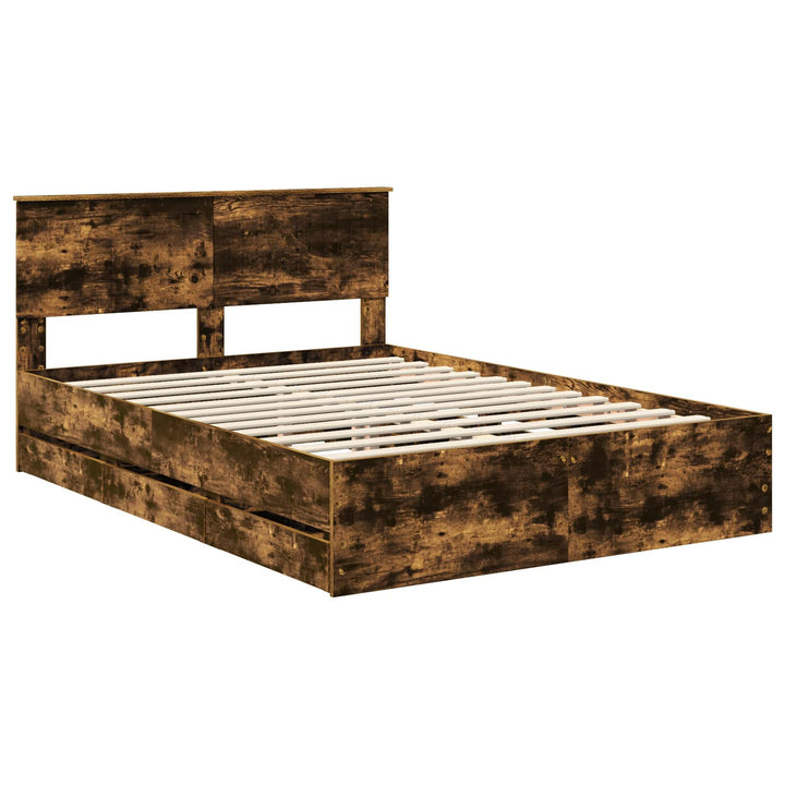 Sengestel med skuffe Røget eg 135 x 190 cm Ingeniørtræ