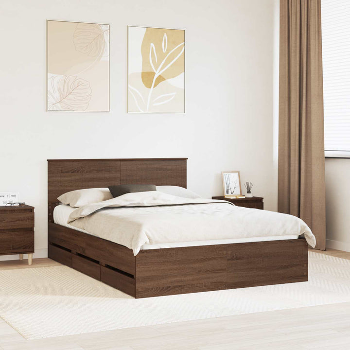 Sengestel med skuffe Brun eg 135 x 190 cm Ingeniørtræ