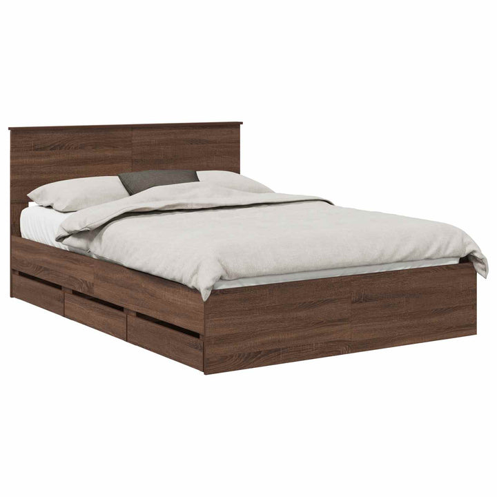 Sengestel med skuffe Brun eg 135 x 190 cm Ingeniørtræ