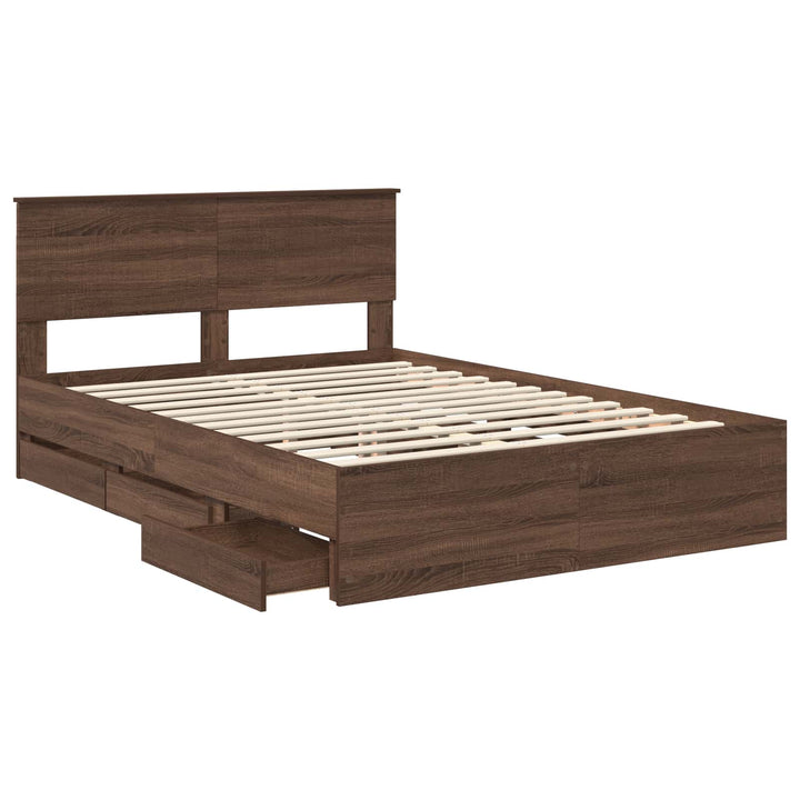 Sengestel med skuffe Brun eg 135 x 190 cm Ingeniørtræ