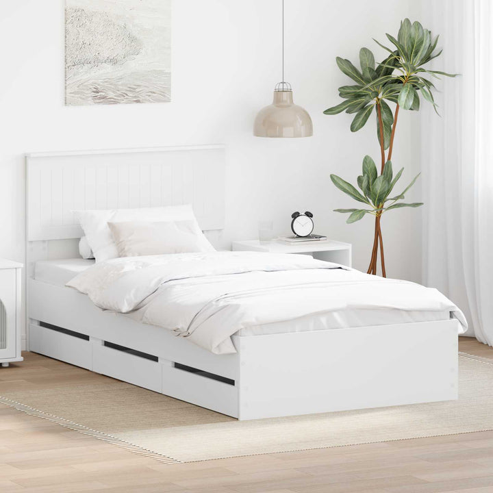 Sengestel med skuffe Hvid 100 x 200 cm Ingeniørtræ