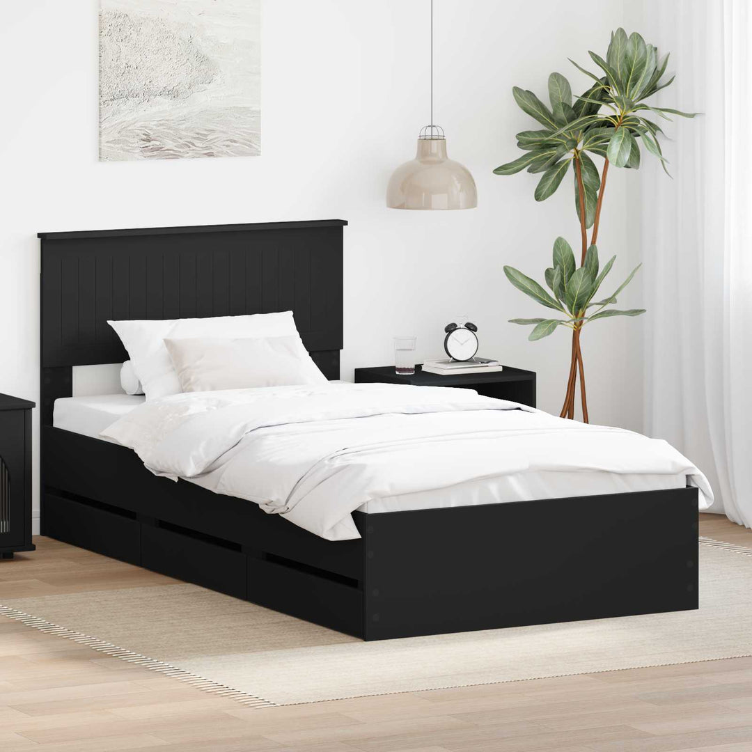 Sengestel med skuffe Sort 100 x 200 cm Ingeniørtræ