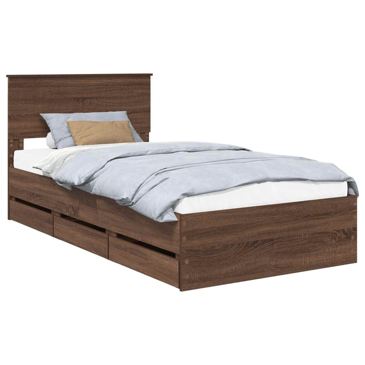 Sengestel med skuffe Brun eg 100 x 200 cm Ingeniørtræ