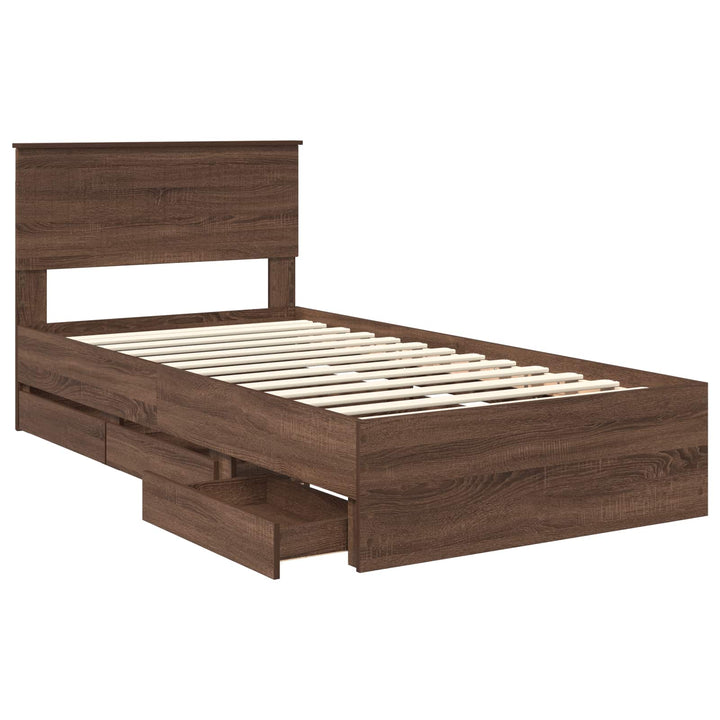 Sengestel med skuffe Brun eg 100 x 200 cm Ingeniørtræ