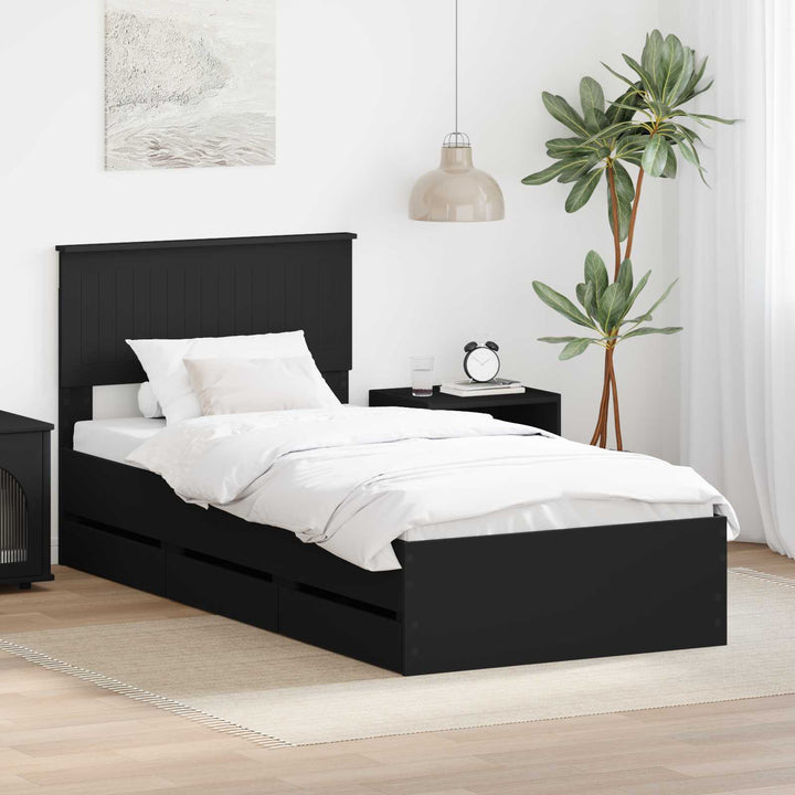 Sengestel med skuffe Sort 90 x 200 cm Ingeniørtræ