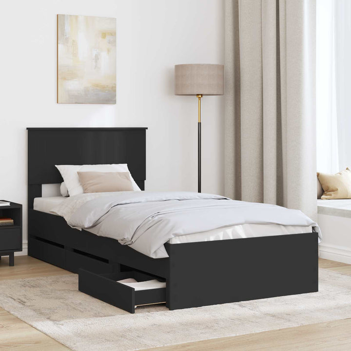 Sengestel med skuffe Sort 90 x 200 cm Ingeniørtræ