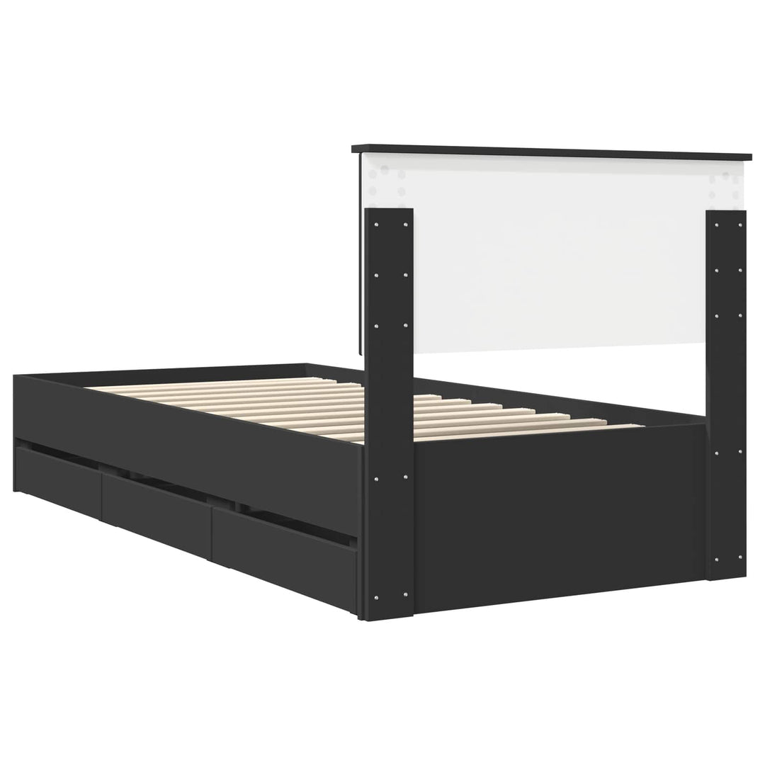 Sengestel med skuffe Sort 90 x 200 cm Ingeniørtræ