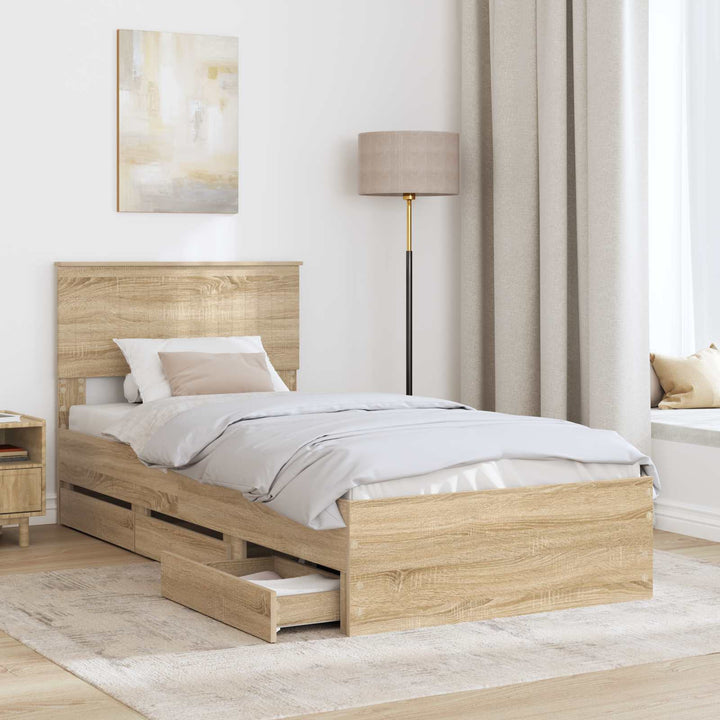 Sengestel med skuffe Sonoma eg 90 x 200 cm Ingeniørtræ