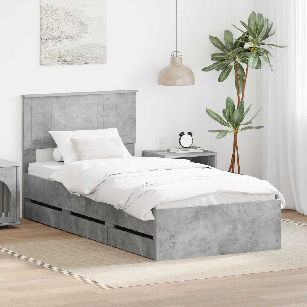 Sengestel med skuffe Beton Grå 90 x 200 cm Ingeniørtræ
