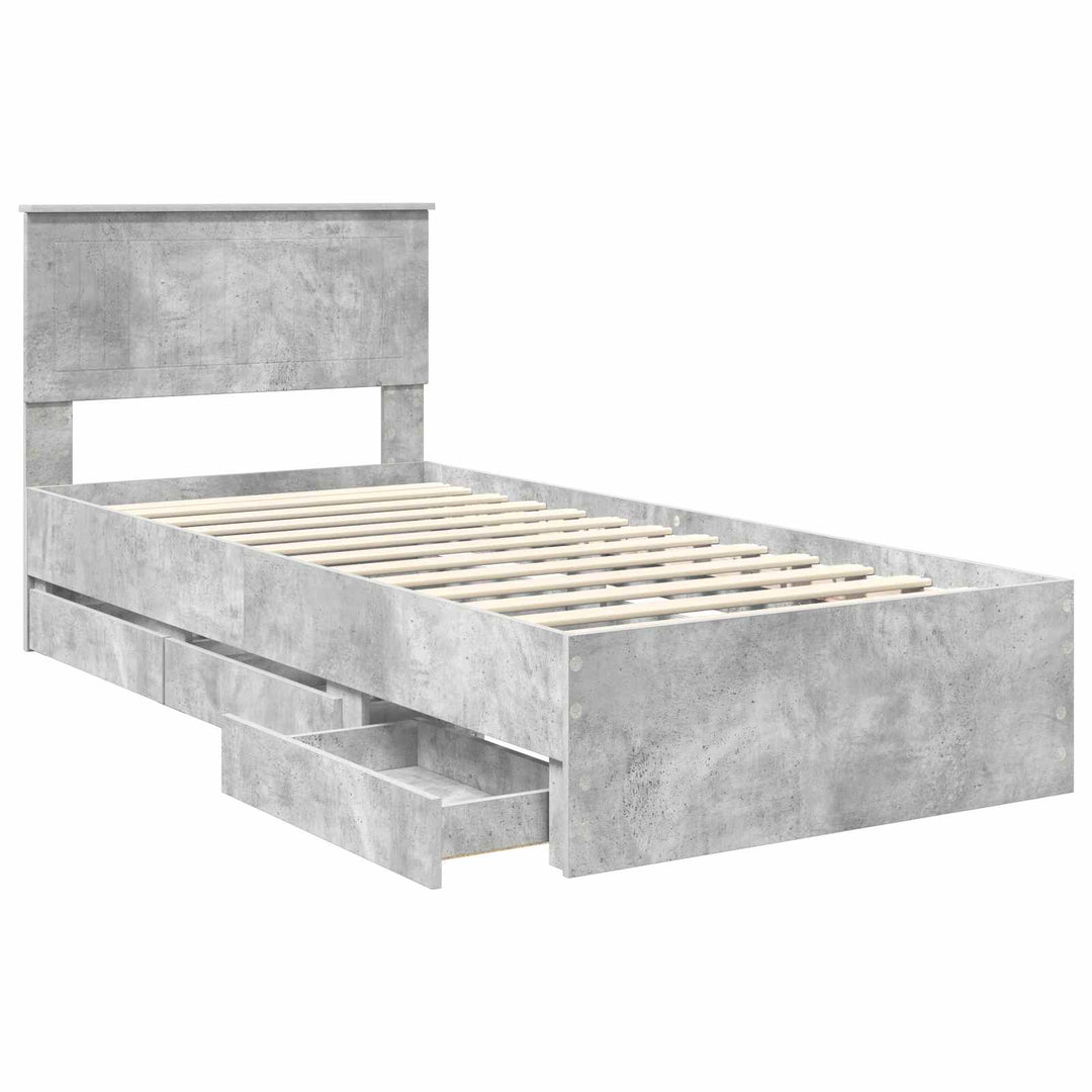 Sengestel med skuffe Beton Grå 90 x 200 cm Ingeniørtræ