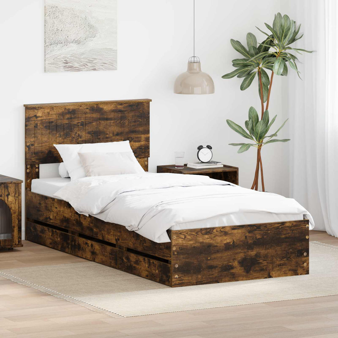 Sengestel med skuffe Røget eg 90 x 200 cm Ingeniørtræ