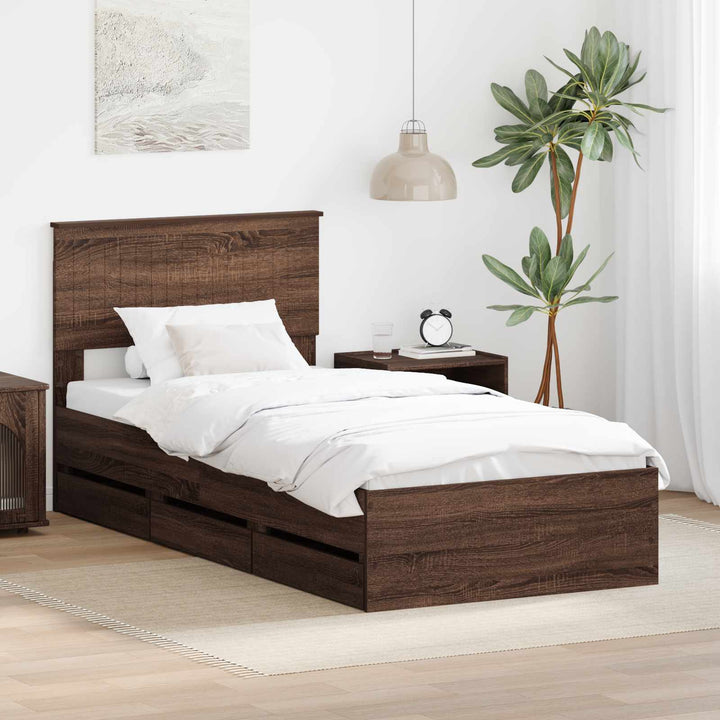 Sengestel med skuffe Brun eg 90 x 200 cm Ingeniørtræ