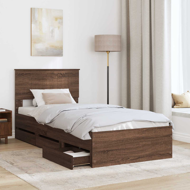 Sengestel med skuffe Brun eg 90 x 200 cm Ingeniørtræ