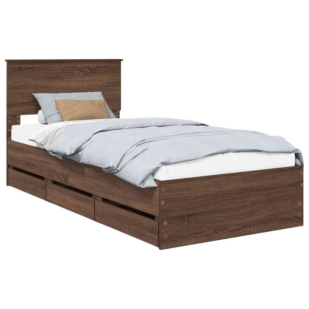 Sengestel med skuffe Brun eg 90 x 200 cm Ingeniørtræ