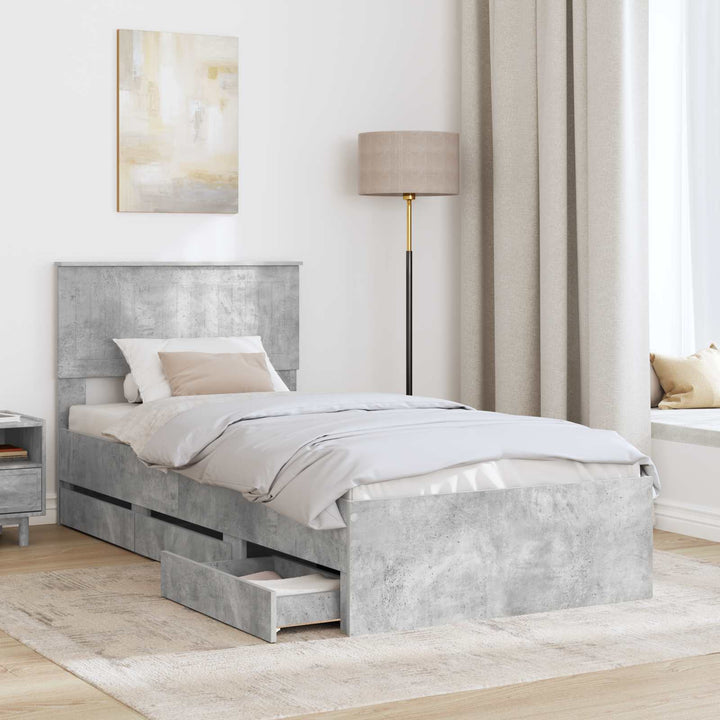 Sengestel med skuffe Beton Grå 90 x 190 cm Ingeniørtræ