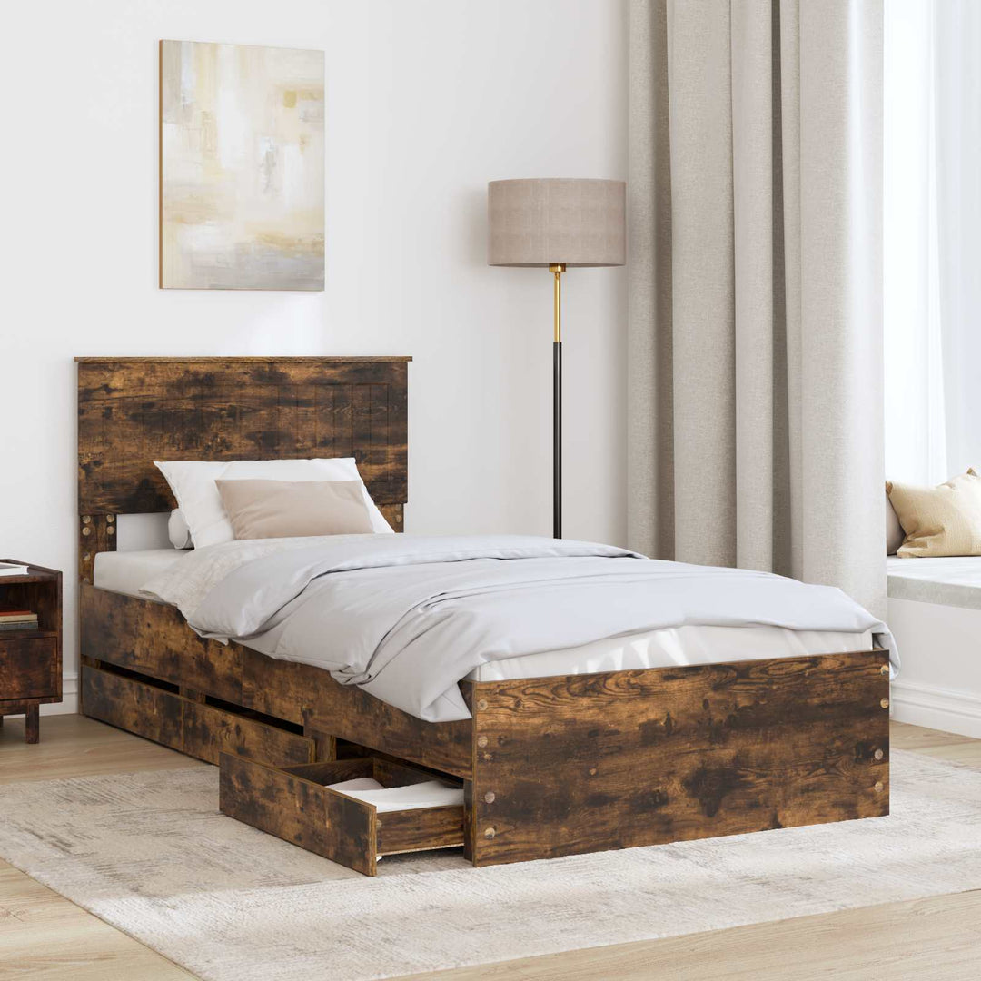 Sengestel med skuffe Røget eg 90 x 190 cm Ingeniørtræ
