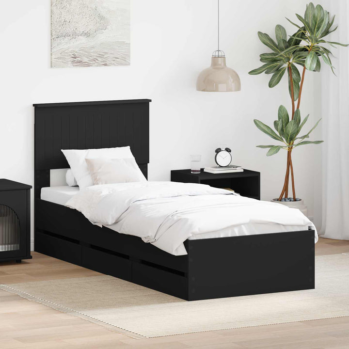 Sengestel med skuffe Sort 75 x 190 cm Ingeniørtræ