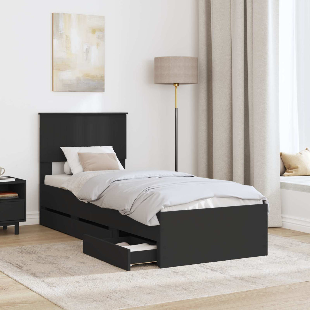Sengestel med skuffe Sort 75 x 190 cm Ingeniørtræ