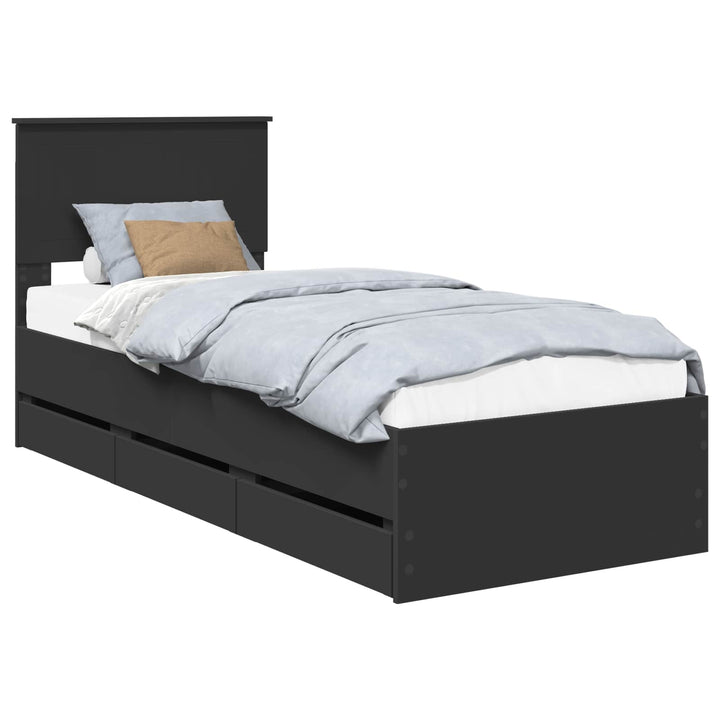 Sengestel med skuffe Sort 75 x 190 cm Ingeniørtræ