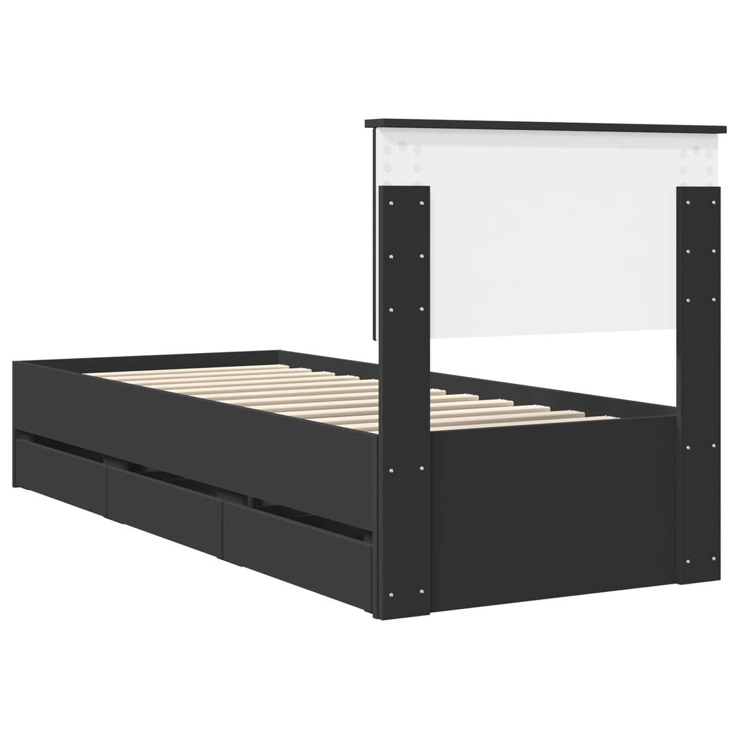 Sengestel med skuffe Sort 75 x 190 cm Ingeniørtræ