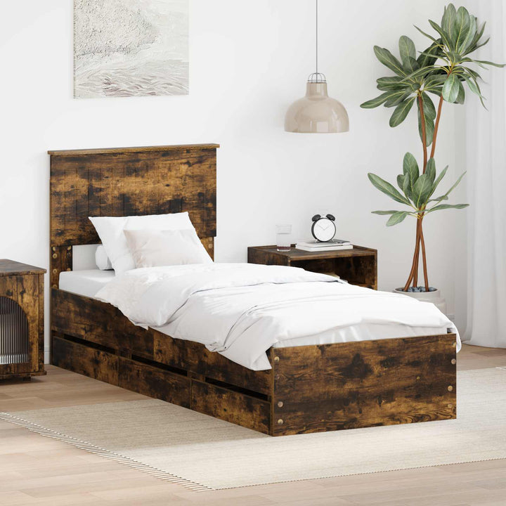 Sengestel med skuffe Røget eg 75 x 190 cm Ingeniørtræ