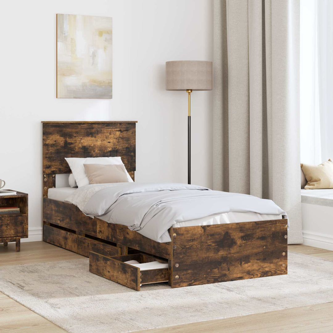 Sengestel med skuffe Røget eg 75 x 190 cm Ingeniørtræ