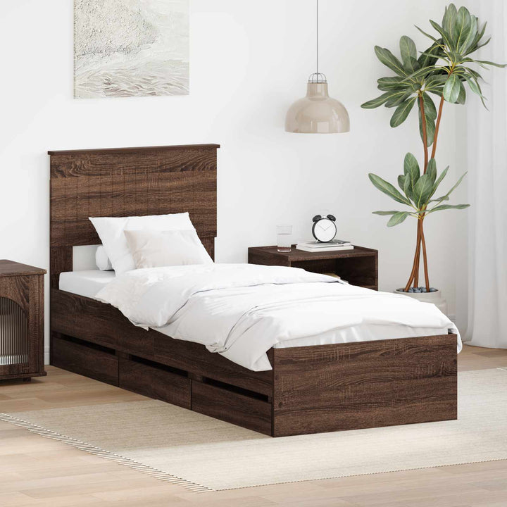 Sengestel med skuffe Brun eg 75 x 190 cm Ingeniørtræ
