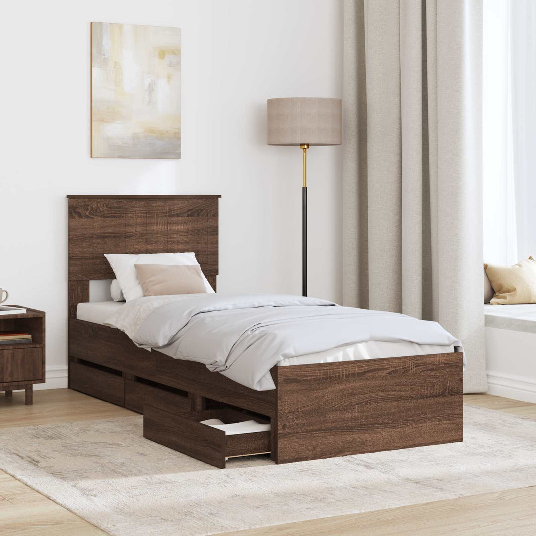 Sengestel med skuffe Brun eg 75 x 190 cm Ingeniørtræ