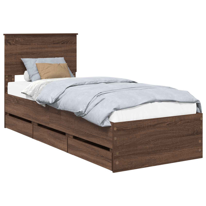 Sengestel med skuffe Brun eg 75 x 190 cm Ingeniørtræ