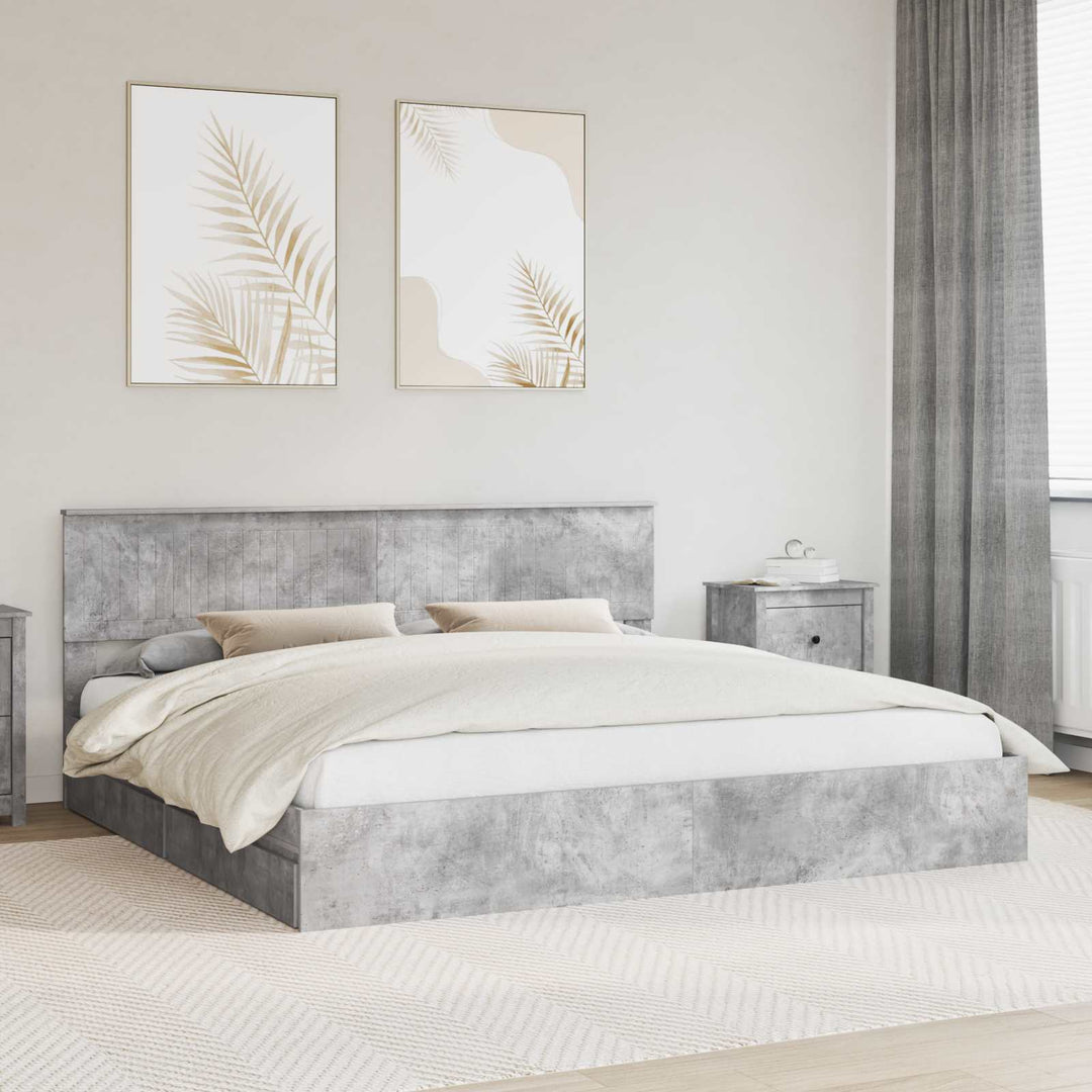 Opbevaringsseng Beton Grå 200 x 200 cm Konstrueret træ