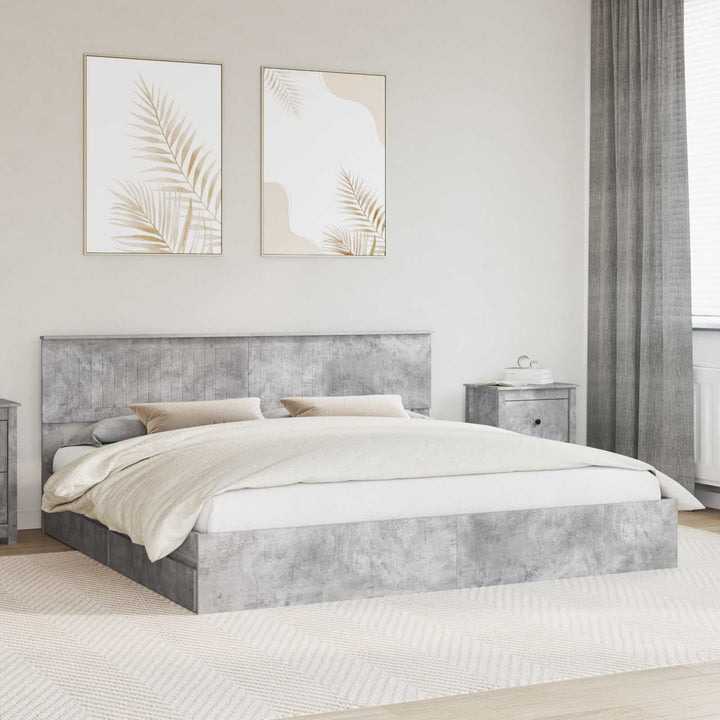 Opbevaringsseng Beton Grå 200 x 200 cm Konstrueret træ