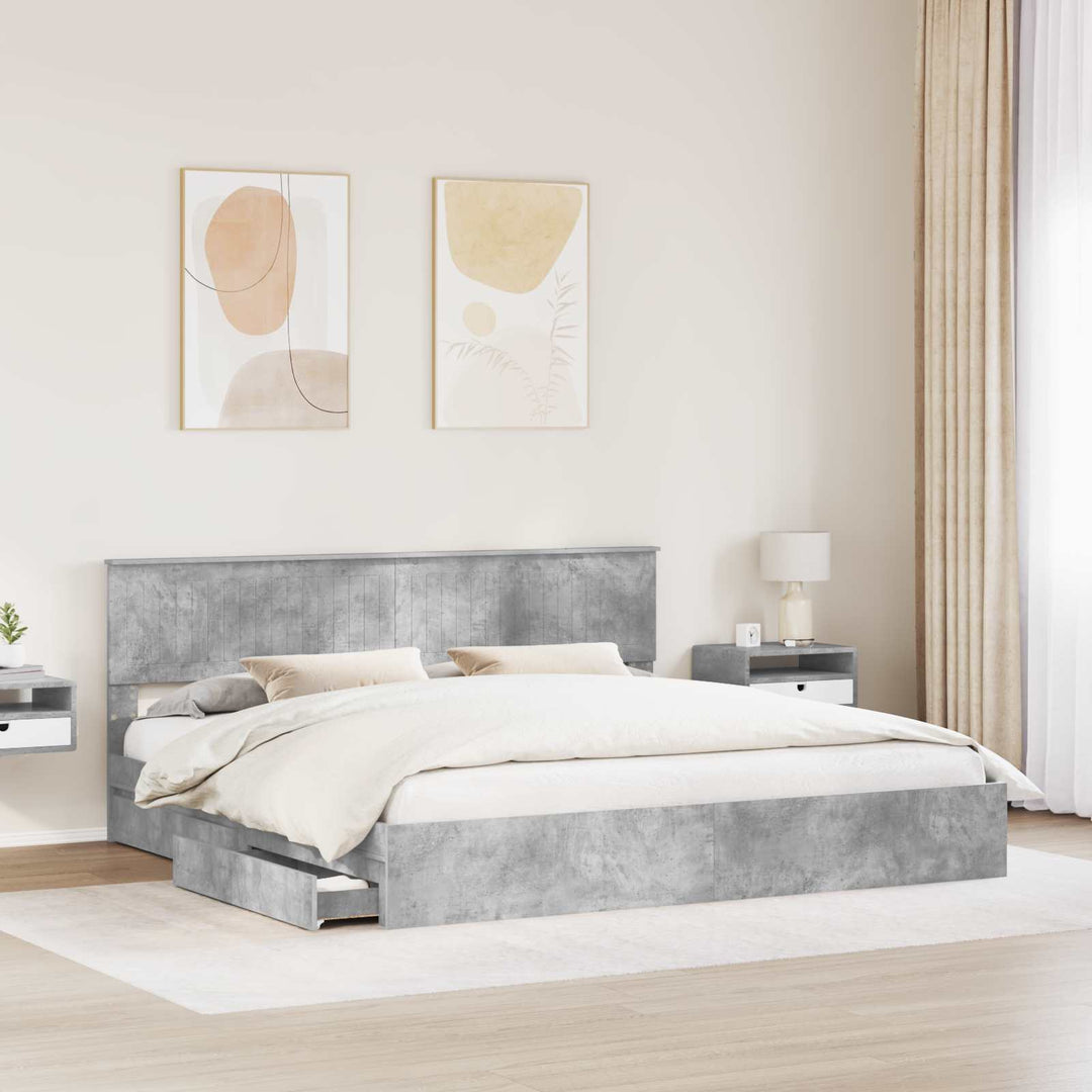 Opbevaringsseng Beton Grå 200 x 200 cm Konstrueret træ