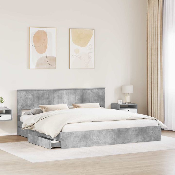 Opbevaringsseng Beton Grå 200 x 200 cm Konstrueret træ
